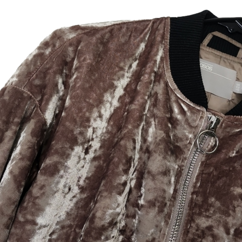ASOS velvet bomber jacket. Toupe and black with pockets. Size 4 - Picture 2 of 5